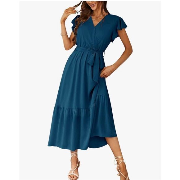 NEW Dress Wrap V Neck Ruffle Hem A-Line Boho Maxi XL 16/18 - Picture 1 of 4